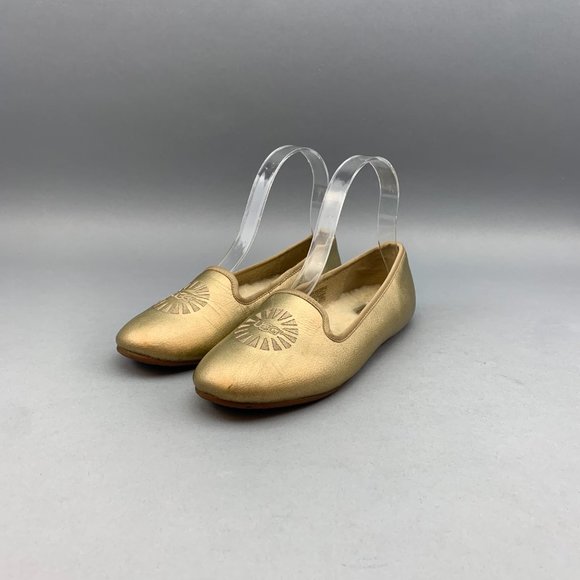 UGG Carey Ballet Flats -Leather & Sheepskin Girl Size 3Y Gold - Picture 4 of 12